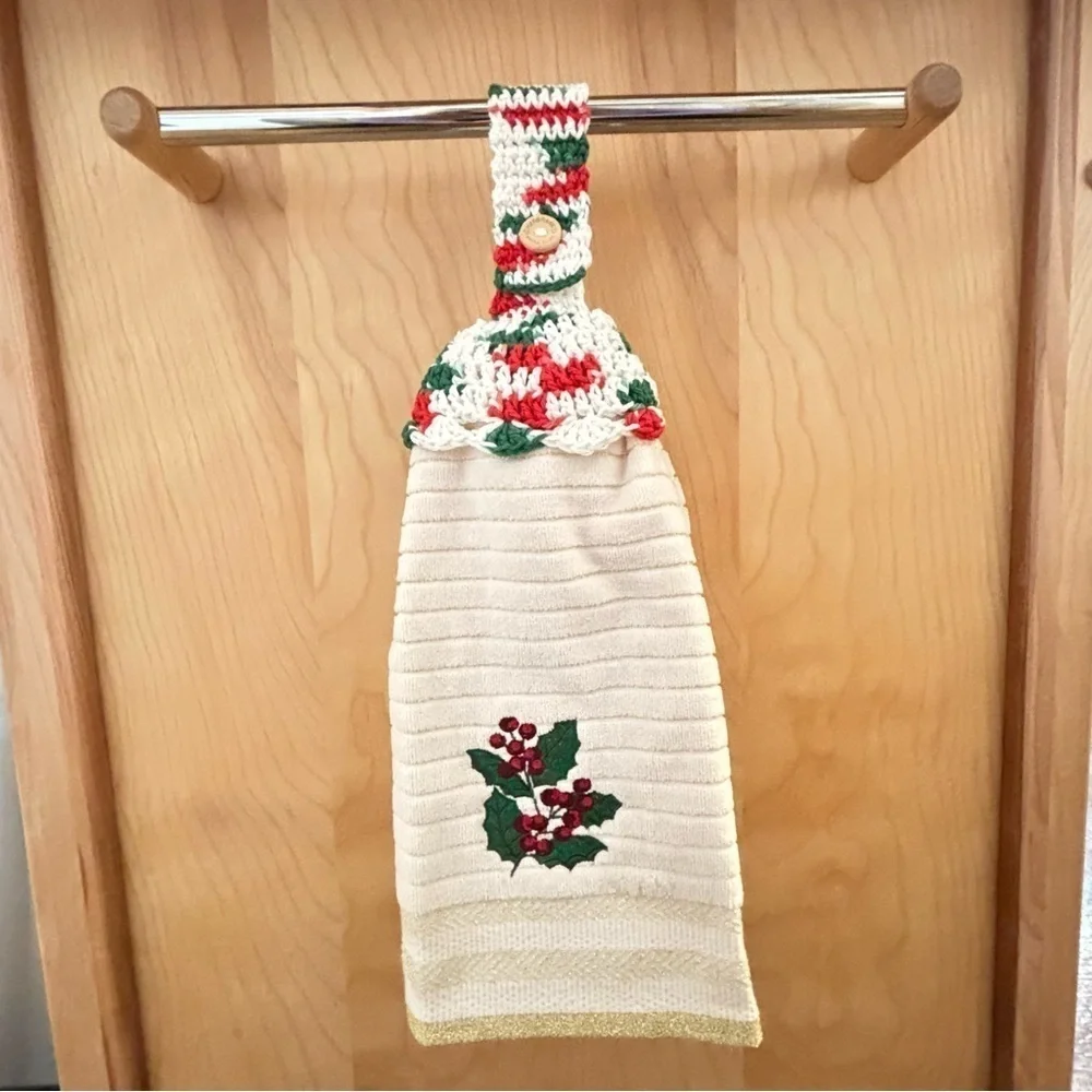 Kitchen‎ Tea Hand Towel Topper Holder Christmas Holiday Cotton Crochet by Seller
